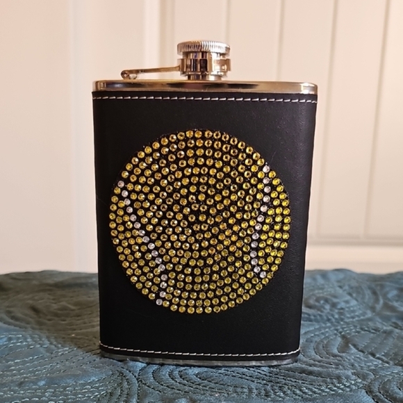 NWOT-Tennis Ball Rhinestone Studded Flask - Picture 1 of 5